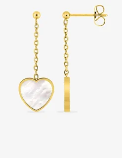 Boucles d'oreilles pendantes en acier jaune avec cœur nacré SO OR