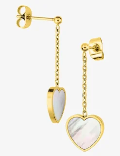 Boucles d'oreilles pendantes en acier jaune avec cœur nacré SO OR