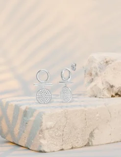 Boucles d'oreilles pendantes en argent 925 ‰ rhodié et oxydes de zirconium blancs SO OR