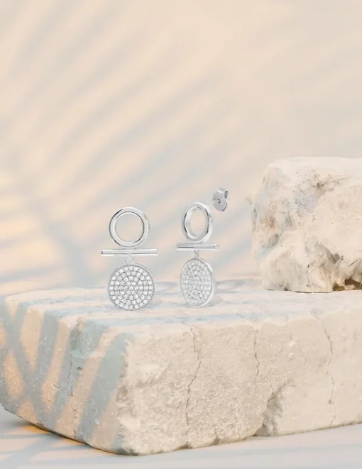 Boucles d'oreilles pendantes en argent 925 ‰ rhodié et oxydes de zirconium blancs SO OR