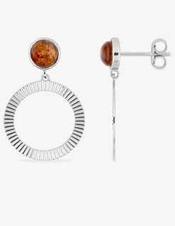 Boucles d'oreilles pendantes argent 925‰ ambre cercle fantaisie SO OR