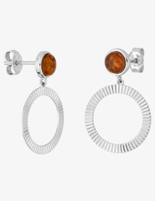 Boucles d'oreilles pendantes argent 925‰ ambre cercle fantaisie SO OR