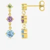 Boucles d'oreilles pendantes or 375 ‰ jaune avec topaze, améthyste et péridot SO OR