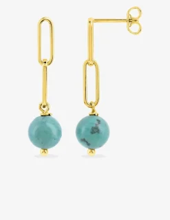Boucles d'oreilles pendantes en plaqué or avec turquoise SO OR