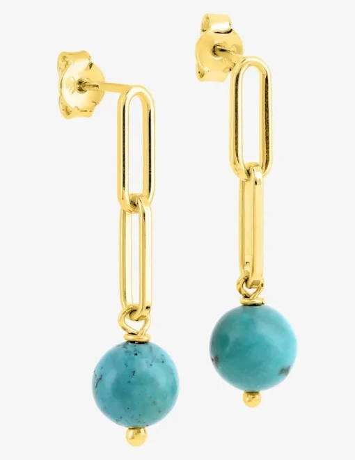 Boucles d'oreilles pendantes en plaqué or avec turquoise SO OR