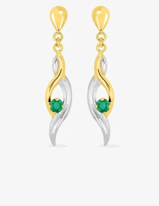Boucles d'oreilles pendantes or jaune 375‰, émeraude SO OR