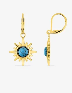 Boucles d'oreilles pendants acier doré, turquoise synthétique SO OR