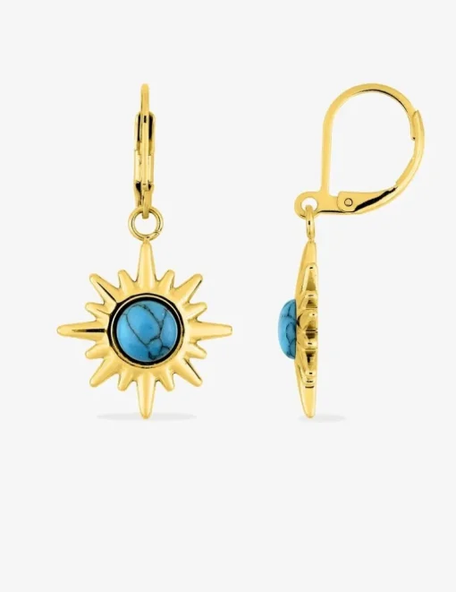 Boucles d'oreilles pendants acier doré, turquoise synthétique SO OR
