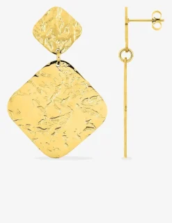 Boucles d'oreilles pendantes en acier doré, motifs losange SO OR