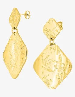 Boucles d'oreilles pendantes en acier doré, motifs losange SO OR