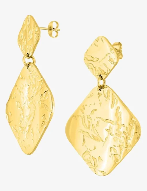 Boucles d'oreilles pendantes en acier doré, motifs losange SO OR