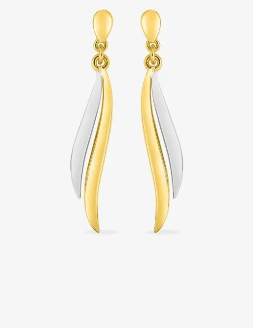 Boucles d'oreilles pendantes lignes courbées bicolores plaqué or et rhodium SO OR