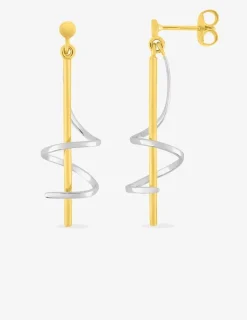 Boucles d'oreilles pendantes bicolores bâton plaqué or et serpentin rhodium SO OR