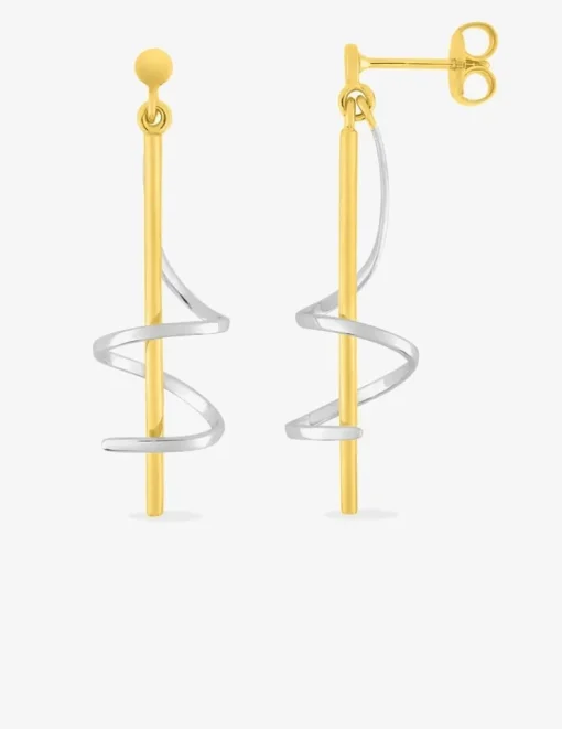 Boucles d'oreilles pendantes bicolores bâton plaqué or et serpentin rhodium SO OR