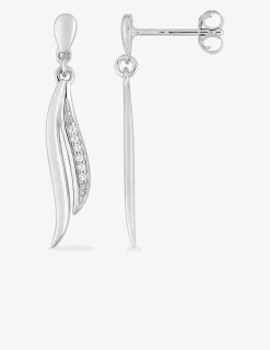 Boucles d'oreilles pendantes doubles courbes argent rhodié 925‰ avec oxyde de zirconium 28 mm SO OR