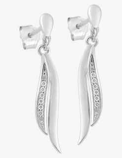 Boucles d'oreilles pendantes doubles courbes argent rhodié 925‰ avec oxyde de zirconium 28 mm SO OR