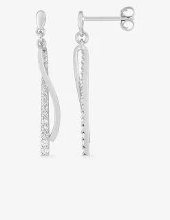 Boucles d'oreilles pendantes doubles courbes croisées argent rhodié 925‰ avec oxyde de zirconium 30 mm SO OR