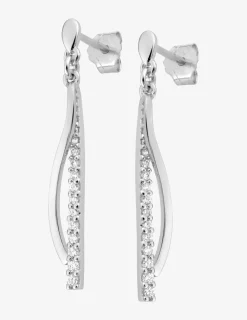Boucles d'oreilles pendantes doubles courbes croisées argent rhodié 925‰ avec oxyde de zirconium 30 mm SO OR