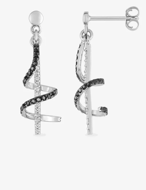 Boucles d'oreilles pendantes bicolores argent rhodié 925‰ avec oxyde de zirconium SO OR