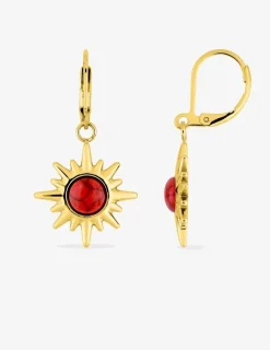 Boucles d'oreilles pendants acier doré, turquoise rouge synthétique SO OR