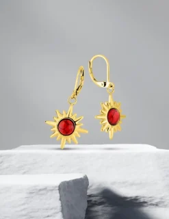 Boucles d'oreilles pendants acier doré, turquoise rouge synthétique SO OR