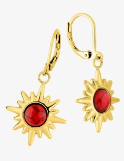 Boucles d'oreilles pendants acier doré, turquoise rouge synthétique SO OR