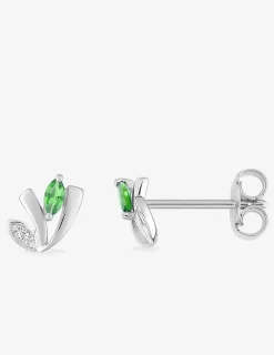 Boucles d'oreilles pierres vertes argent rhodié 925‰ avec oxyde de zirconium 7 mm SO OR