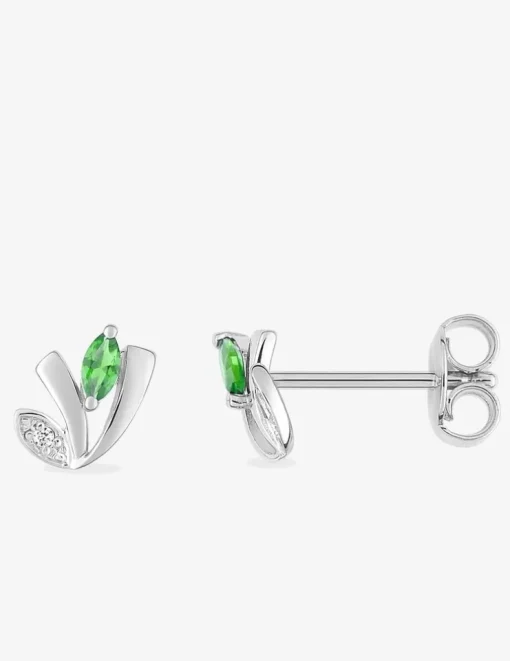 Boucles d'oreilles pierres vertes argent rhodié 925‰ avec oxyde de zirconium 7 mm SO OR