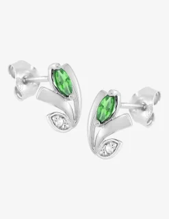 Boucles d'oreilles pierres vertes argent rhodié 925‰ avec oxyde de zirconium 7 mm SO OR