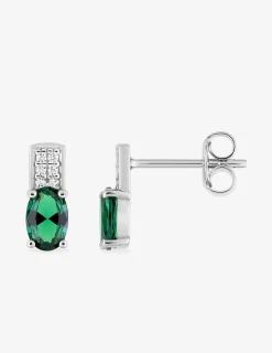 Boucles d'oreilles pierres vertes argent rhodié 925‰ avec oxyde de zirconium SO OR