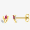 Boucles d'oreilles plaquées or et rhodium, oxydes de zirconium rouge, blanc SO OR