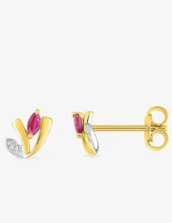 Boucles d'oreilles plaquées or et rhodium, oxydes de zirconium rouge, blanc SO OR