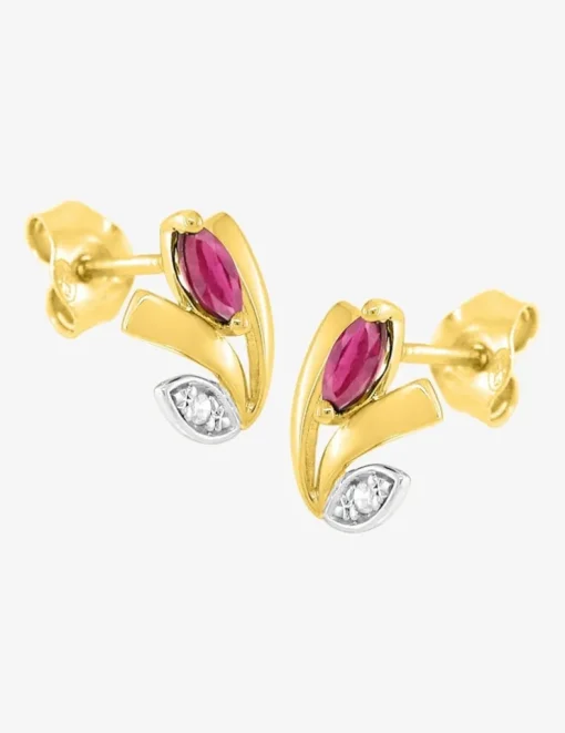 Boucles d'oreilles plaquées or et rhodium, oxydes de zirconium rouge, blanc SO OR