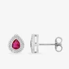 Boucles d'oreilles poire argent 925‰ rhodié oxyde de zirconium rouge accompagné SO OR