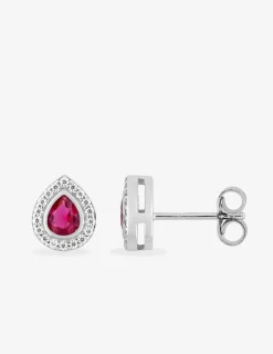 Boucles d'oreilles poire argent 925‰ rhodié oxyde de zirconium rouge accompagné SO OR