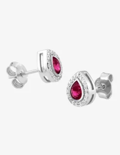 Boucles d'oreilles poire argent 925‰ rhodié oxyde de zirconium rouge accompagné SO OR