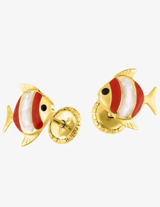 Boucles d'oreilles poisson or jaune 375‰ et laque SO OR