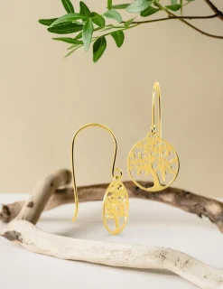 Boucles d'oreilles "arbre de vie" pendantes or jaune 375‰ SO OR