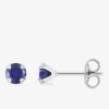 Boucles d'oreilles rondes et bleues argent rhodié 925%o avec oxyde de zirconium 5 mm SO OR