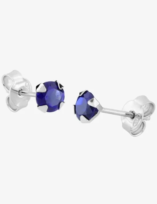 Boucles d'oreilles rondes et bleues argent rhodié 925%o avec oxyde de zirconium 5 mm SO OR
