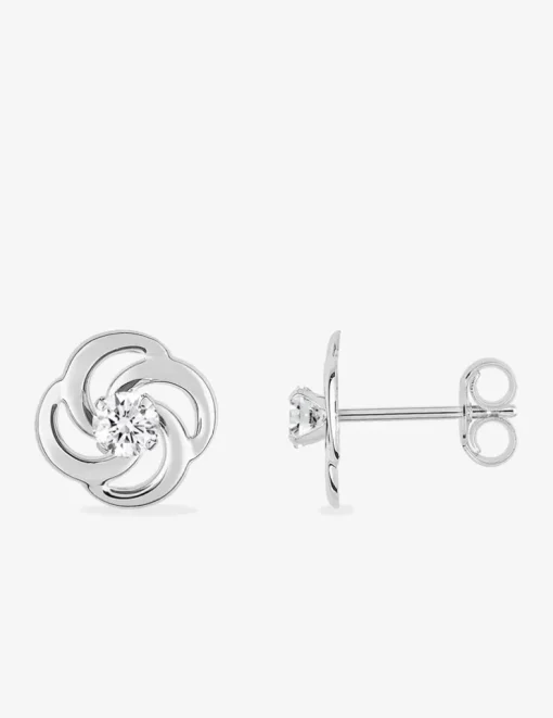 Boucles d'oreilles rosaces en or blanc 375‰ et oxyde de zirconium SO OR