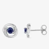 Boucles d'oreilles rosaces or blanc 375‰, saphir et oxyde de zirconium SO OR