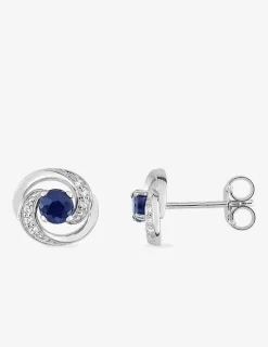 Boucles d'oreilles rosaces or blanc 375‰, saphir et oxyde de zirconium SO OR