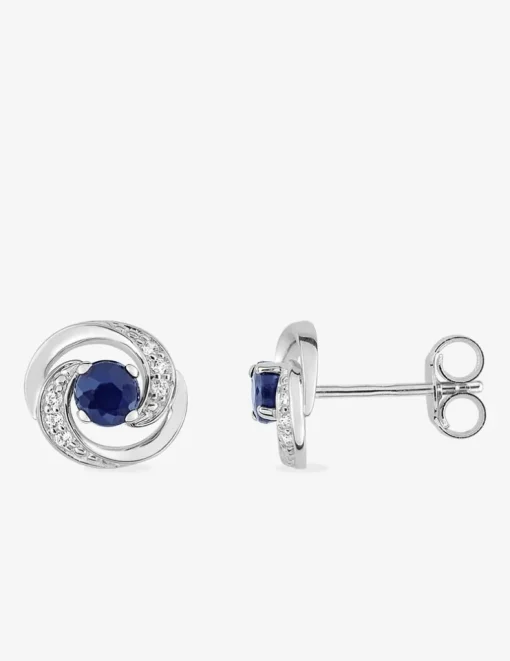 Boucles d'oreilles rosaces or blanc 375‰, saphir et oxyde de zirconium SO OR