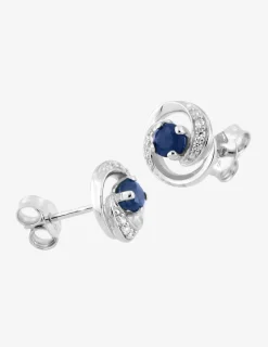Boucles d'oreilles rosaces or blanc 375‰, saphir et oxyde de zirconium SO OR