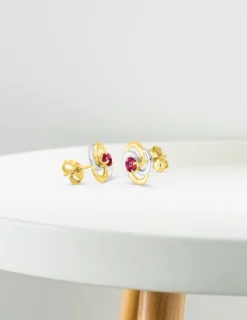 Boucles d'oreilles rosaces en or 375‰ bicolores et rubis SO OR