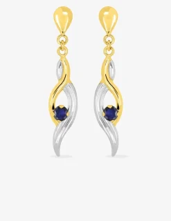 Boucles d'oreilles rubans or jaune 375‰, rhodium et saphir SO OR