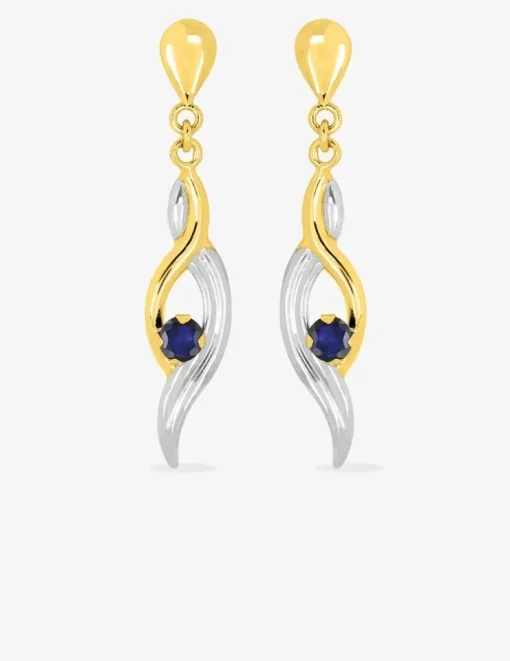 Boucles d'oreilles rubans or jaune 375‰, rhodium et saphir SO OR