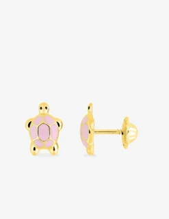 Boucles d'oreilles tortue laquées rose en or 375‰ SO OR
