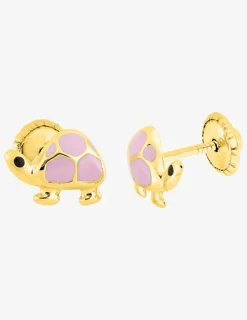 Boucles d'oreilles tortue laquées rose en or 375‰ SO OR
